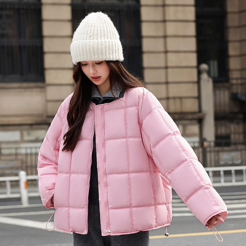 Square down cotton cotton jacket for women's winter new loose casual round neck large size cotton coat for women
