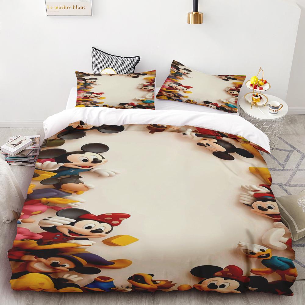 Mickey and Minnie Mouse Love Printed Bedding Set Cartoon Microfiber Bed Set Pillowcase Adult Bed Cover Bedroom Bed Set Duvet