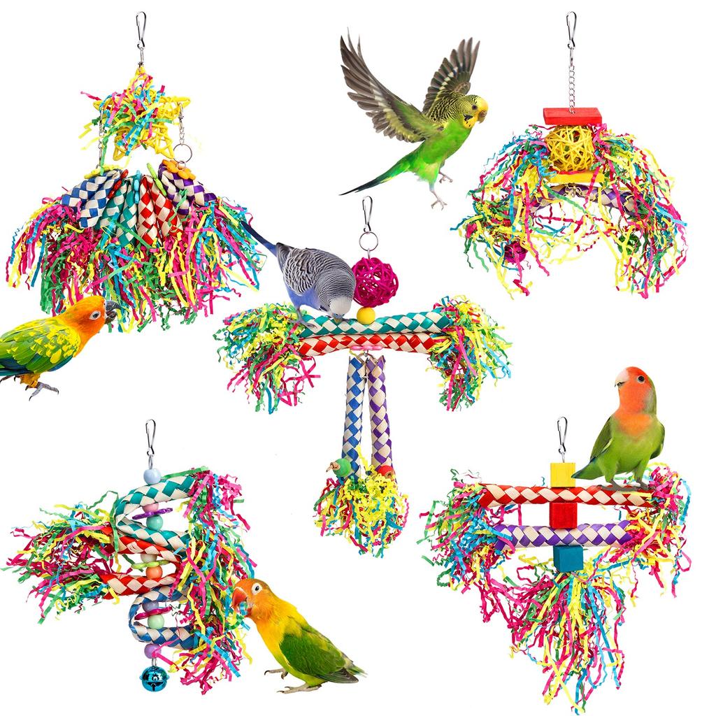 5Pcs Bird Shredding Toys for Parakeet Parrot Chewing Foraging Toy Wooden Blocks Cage Accessories for Small Medium Birds