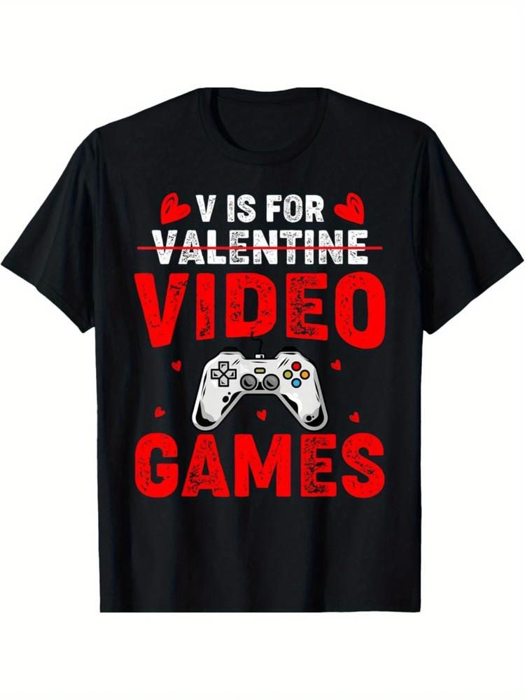 

Men s V Is for Video Games Valentine s Day T-Shirt - Humorous Gamer Boy Gift Unisex T-Shirt M