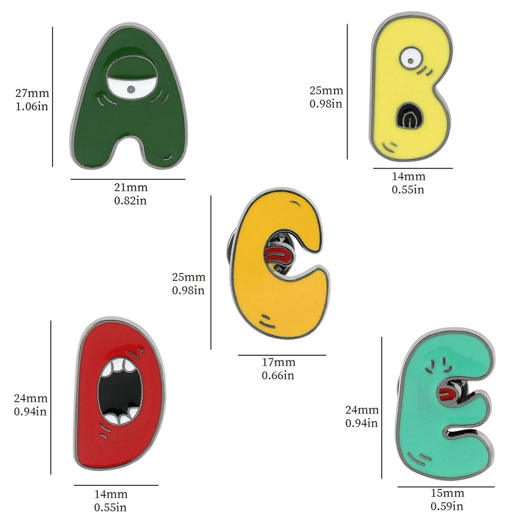 26Pcs Alphabets Enamel Pins Cartoon Letter Legend Brooch Metal Lapel Pins Hat School Bag Badges Jewelry Accessory Gift