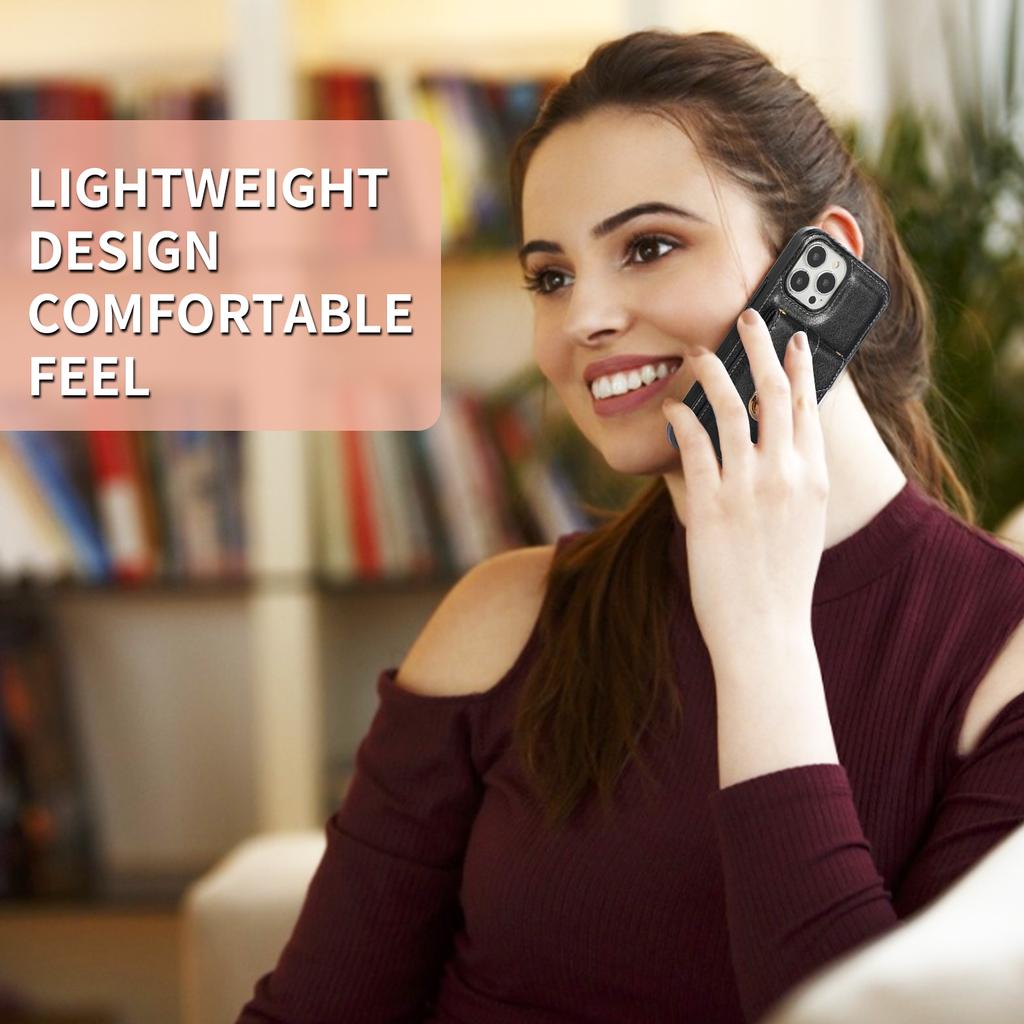 For iPhone 16 Pro Max Case Card Holder Kickstand PU Leather + TPU Phone Cover with Shoulder Strap