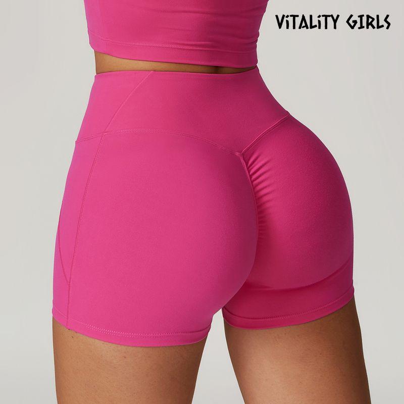 Vitality Girls Fashion Yoga Shorts Seamless High Waist Pleated Hip Lifting Fitness Exercise Shorts Tight