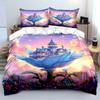 Fantasy Castle Atop Blue Petals Print Bedding Set 1 Duvet Cover 2 Pillowcases for Adult and Children Luxury Gift Full Size
