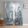 Sea Octopus Retro Cthulhu Sheer Curtains for Living Room Modern Voile Curtain Bedroom Tulle Curtains Window Drapes Decor