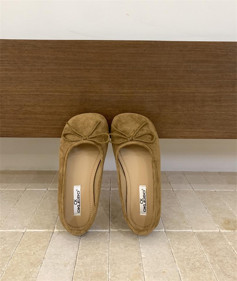 

French retro soft-soled large-size single shoes ladyshoes 2025 spring and summer new evening wind bow flat shoes ballet shoes 39 абрикосовый