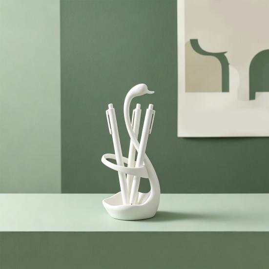 3D Printed Elegant Swan Storage Rack with Ventilation And Draining Base, Multi-Purpose Toothbrush Holder Pen Organizer Cutlery Stand for Bathroom