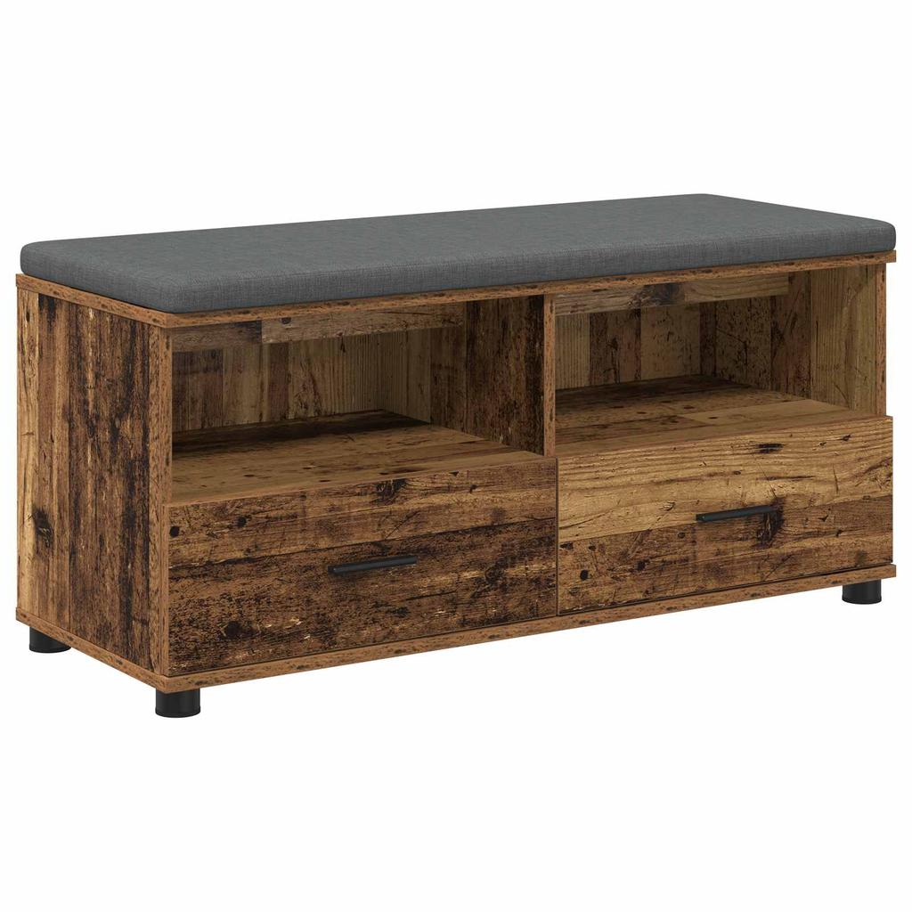 Hallway Bench with Cushion and Drawers Reclaimed Wood Look 100 x 38 x 46 cm