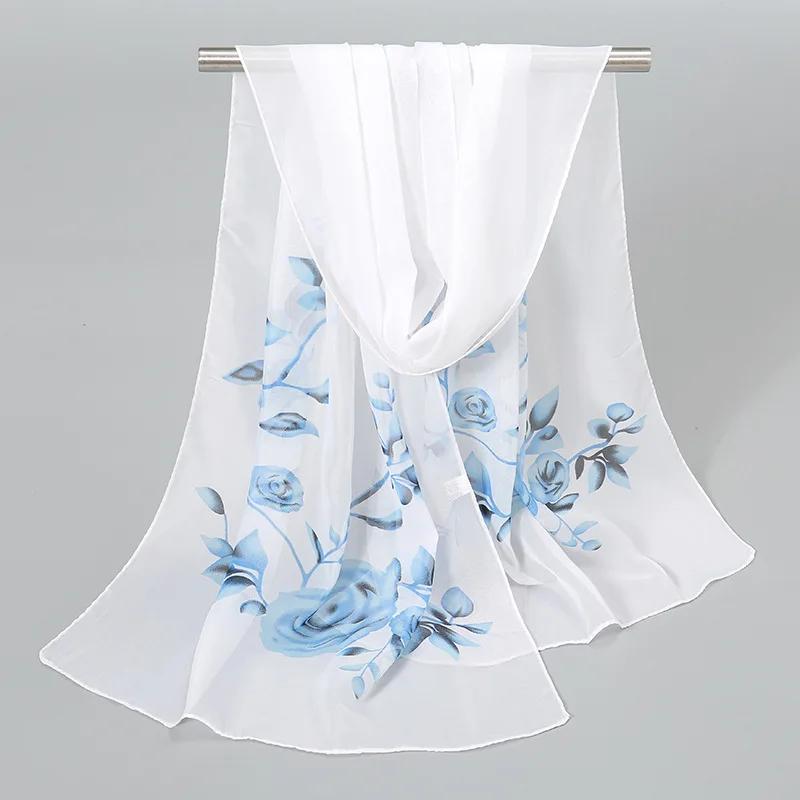 Spring And Summer Women Scarf New Pashmina Shawl Printed Cape Silk Chiffon Polyester Tippet Muffler 60*160Cm