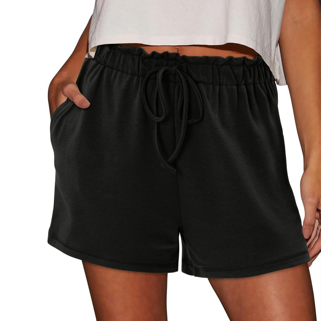 Damen Lässige Mode Hohe Taille Einfarbig Elastischer Bund Shorts