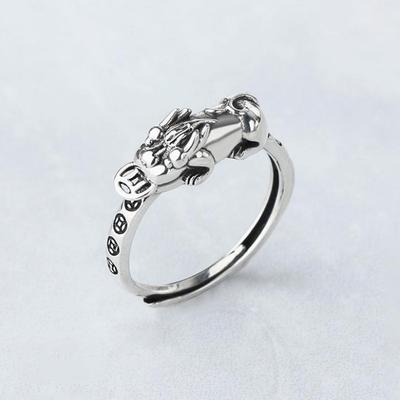 Retro Old and Lucky Pixiu Ring, Women's Trendy Open Ring, Personalized Literary and Artistic Fan Temperament Jewelry