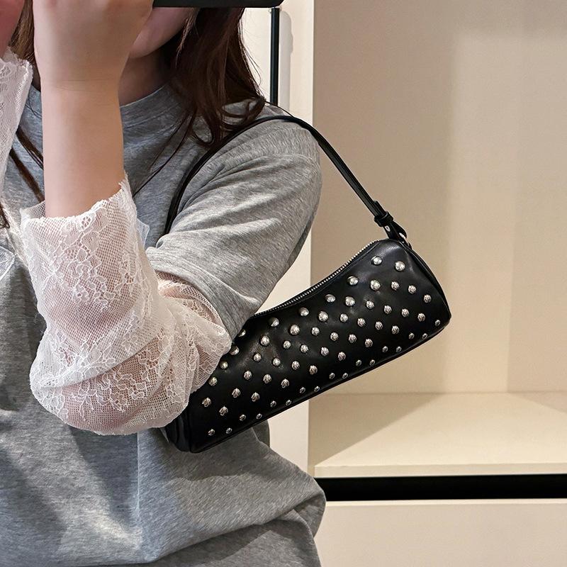 2025 Summer New Fashion Trend High-end Sense Rivet Punk Style Baguette Bag Shoulder Handbag