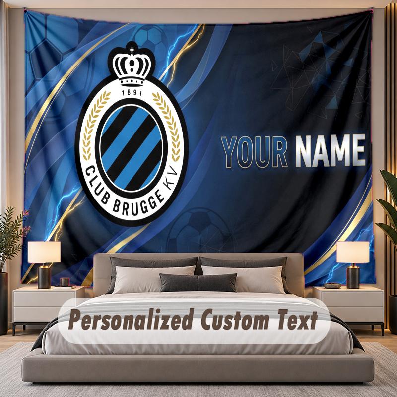 Benutzerdefinierte Namens-Text-Wandteppich Club Brügge FC Personalisierter Polyester-Wandteppich für Schlafzimmer und Zimmer
