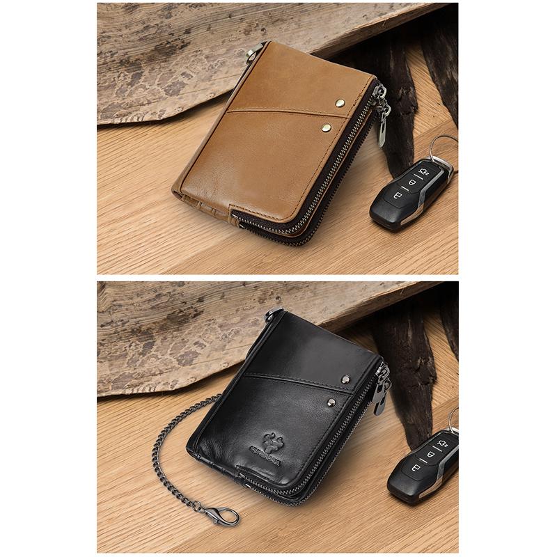 RFID Leather Multicolor Wallet Short Double Zipper Vertical Wallet Fashion Casual Coin Purse