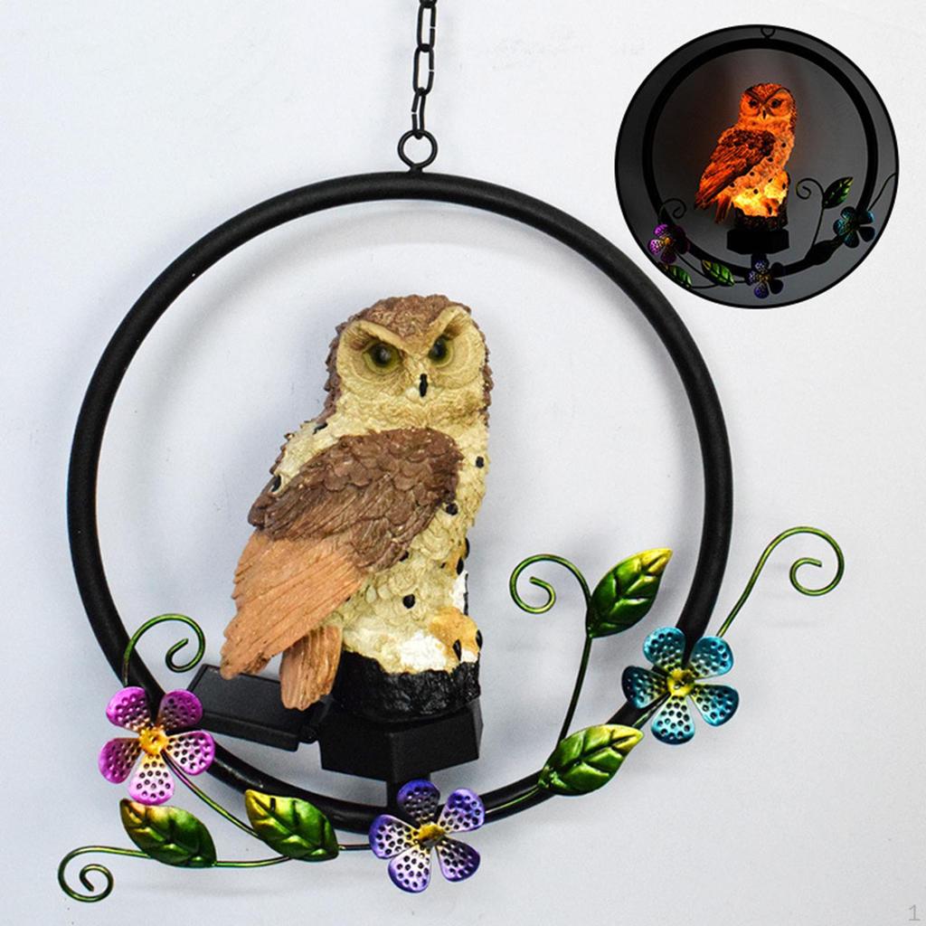 Bird Light Garden Owl Decor Hanging Decorative Figurine Ornament LED Memorial Solar Power