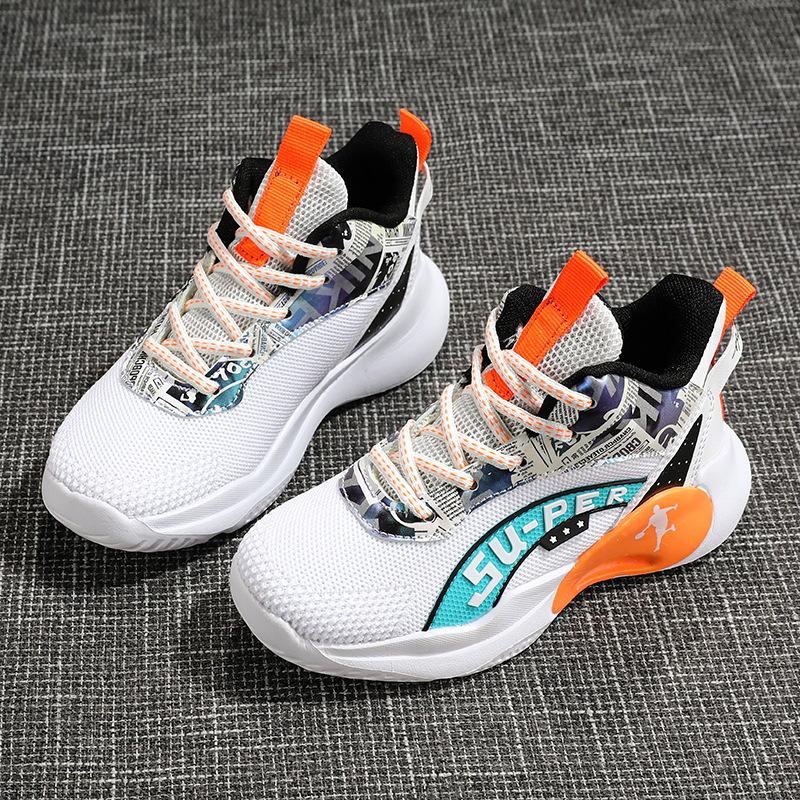 Basketball shoes 2025 new children's casual sports shoes medium and large boys and boys mesh breathable non-slip running shoes