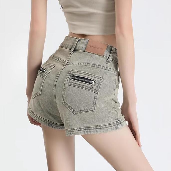 2025 Summer Women's Retro High Waist Plus Size Denim A-line Shorts