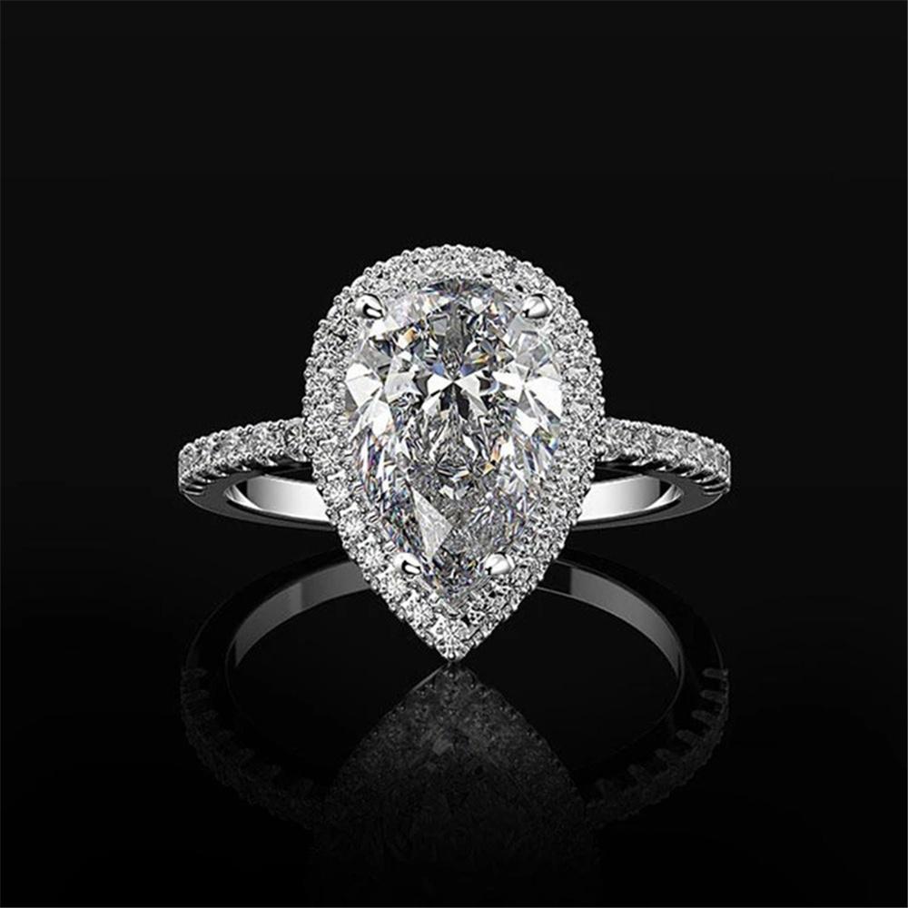 Luxury Female White Zircon Stone Water Drop Engagement Ring Vintage Silver Color Wedding  For Women