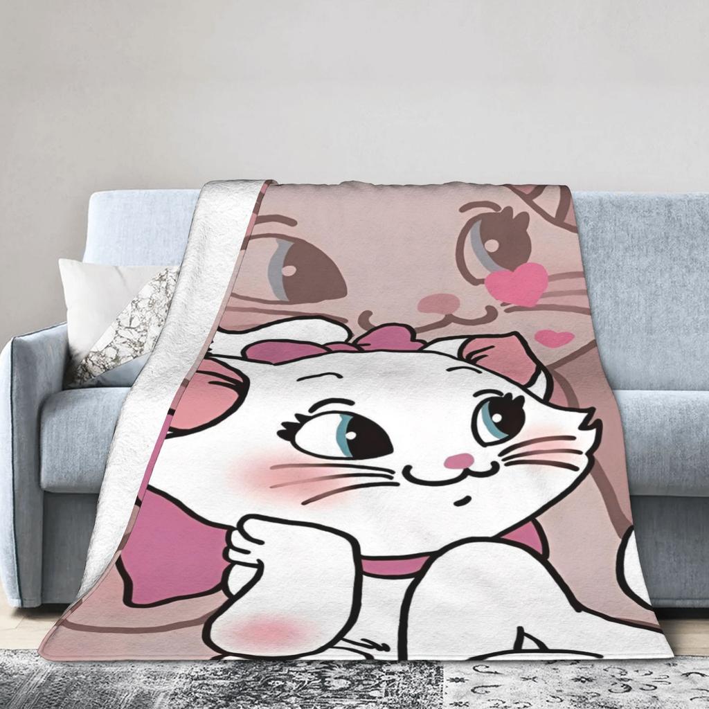 Marie Cat Aristocats Blanket Fleece Summer Air Conditioning Portable Lightweight Throw Blanket for Bed Travel Bedspread