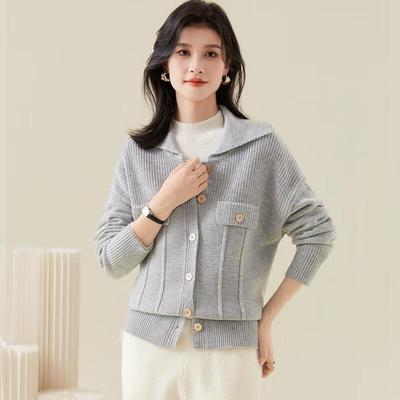 Women's Wool Blend Thickened Lapel Button Cardigan