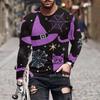 Fashion Men's Crew Neck Long Sleeve 3D Casual Color Printing Western Line Long Sleeve Crew Neck T-Shirt