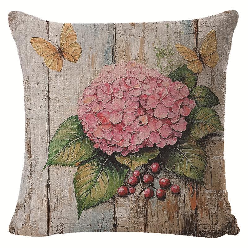 Spring Pink Flower Linen Printed Pillowcase, Nordic Festival Decoration, Simple Living Room Cushion