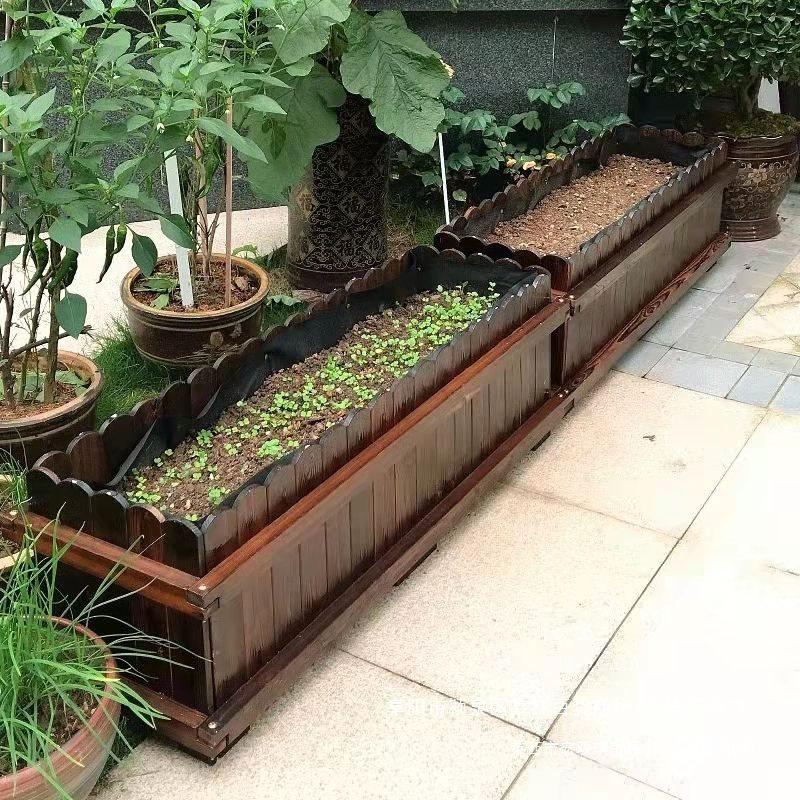 Large Outdoor Rectangular Planter Box - Solid Wood, Anti-Corrosion, Ideal for Flowers or Vegetables On Balcony or Courtyard