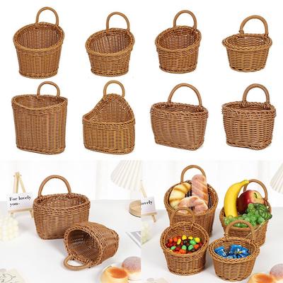 Imitation Rattan Kitchen Storage Basket Brown Home Decoration Hand-woven Hanging Baskets with Handle Living Room