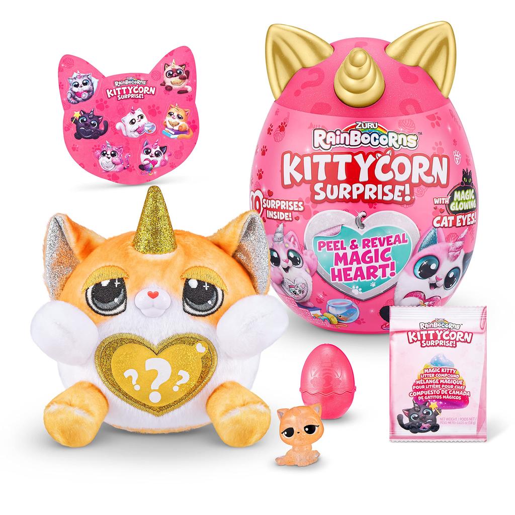 Rainbocorns Kittycorn Surprise Series 1 (Exotic Cat) by ZURU, Collectible Plush Stuffed Animal, Surprise Egg, Sticker Pack, Jelly Slime Poop, Ages 3+
