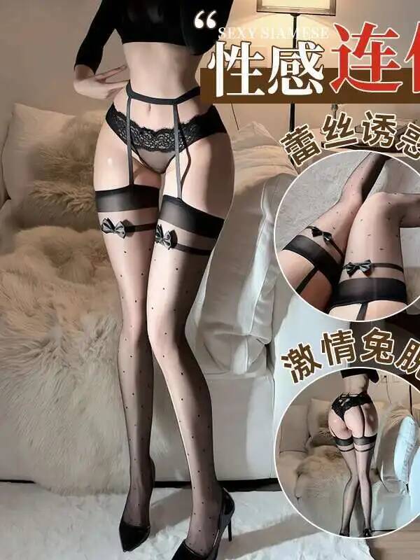 Sexy Pantyhose Stockings Pure Desire Suspender Polka Dot Bow Suspender Pantyhose Solid Color Smooth Thin Charming Elegant MYCF