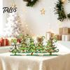 Christmas Table Centerpieces 5 Pcs Wooden Tabletop Tree Signs, Rustic Standing Green Desktop Decor Ornament with Curly Topper for Winter Holiday