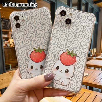 Phone Case: 2D Flat, Fits iPhone 18 17 16 15 14 13 Pro, Transparent with Corner Protection, Strawberry Little Bunny, Christmas and Halloween Gift