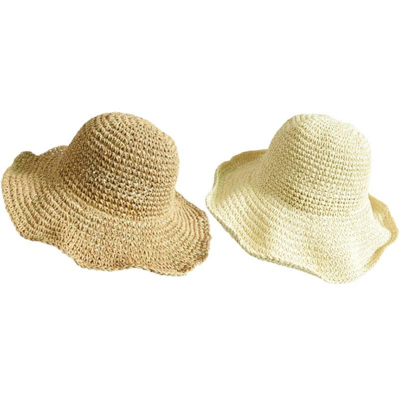 Natural Style Straw Hat For Women, Foldable And Easy To Carry, Ideal For Summer Outdoor Activities In Khaki And Beige