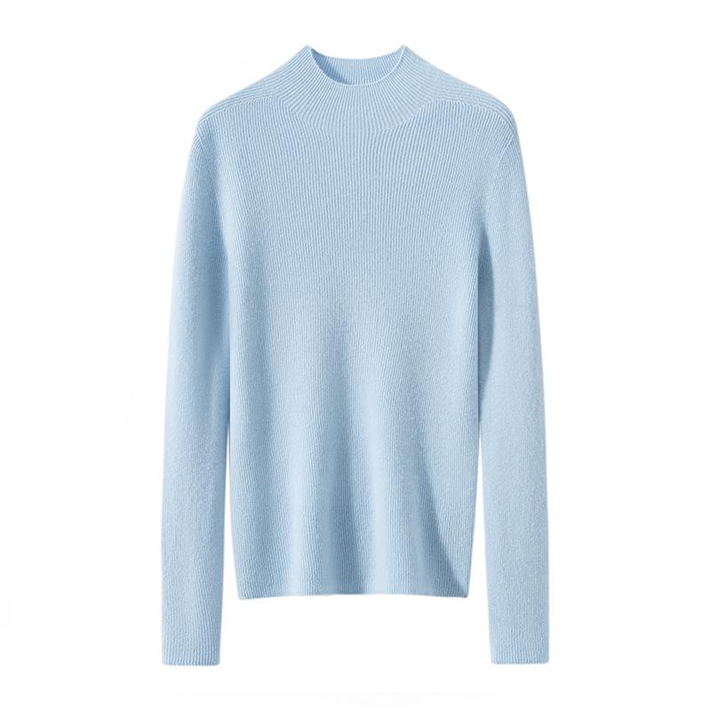 Women's Cashmere Striped High Neck Slim Fit Long Sleeve Top