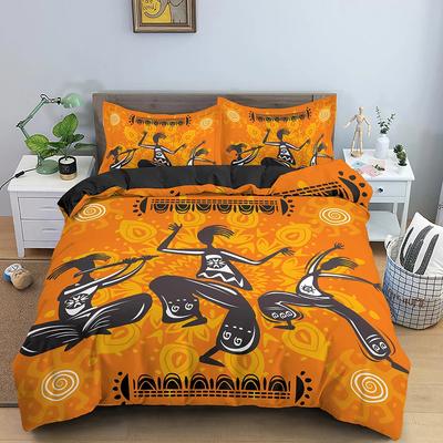 Juego de Ropa de Cama Étnica Africana Naranja Estilo Bohemio Funda Nórdica King Queen Vintage Mujer Poliéster Funda de Edredón Para Adolescentes Adultos
