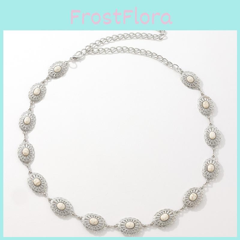 Ladies Hollow Turquoise Metal Waist Chain With Pearl Detailing For Spring Summer And