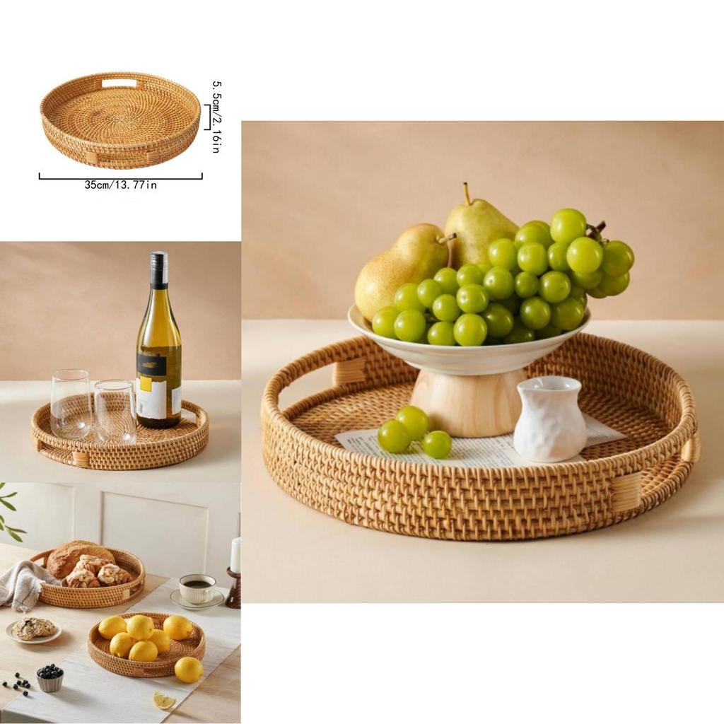 Modern Woven Fruit Basket Storage Bin With Round Shape For Kitchen And Home Organization