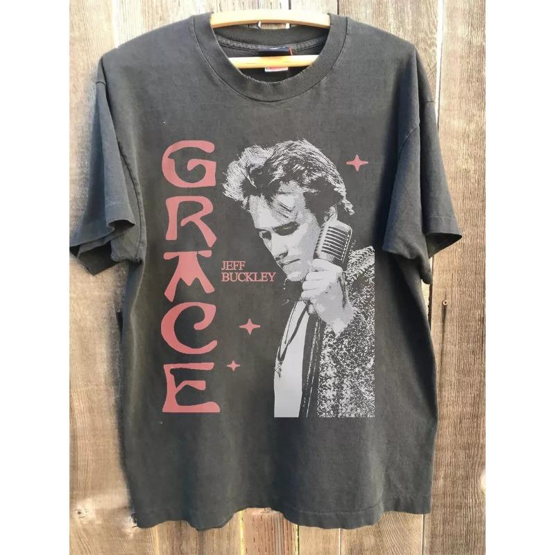 Jeff Buckleys Album Singer Grace Black Tshirt Mens Tshirt Summer New Collection Retro Fashion Cotton Top for Men and Women