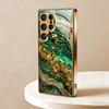Gold-plated tempered glass phone case, compatible Galaxy S26 S25 S24 S23 S22 Ultra Plus. Features a green gold textured design.
