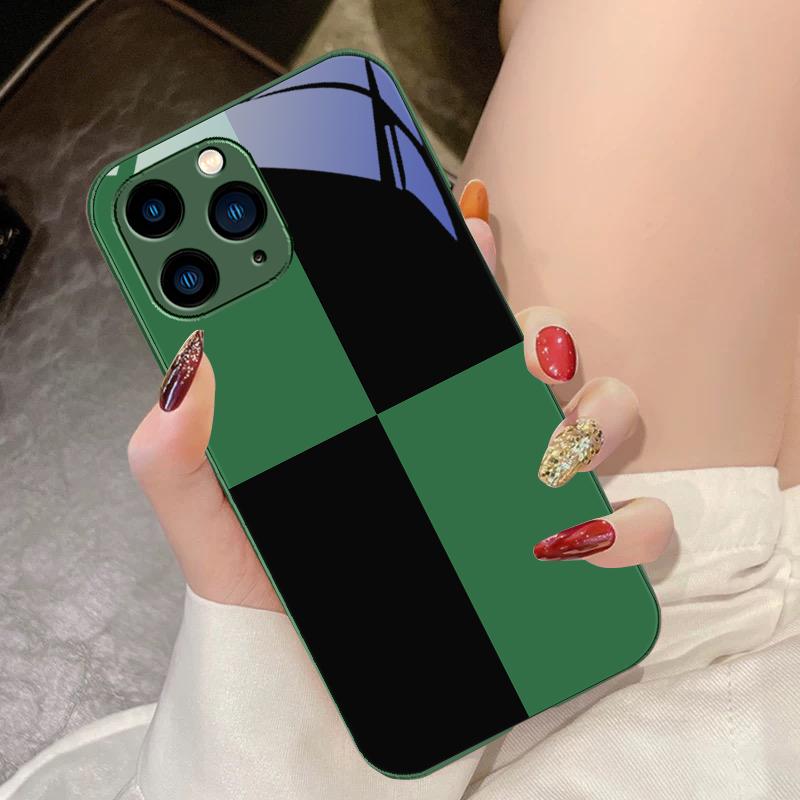 Schwarz-Weiß-Gitter Lila Für IPhone 16 Pro Max 15 Pro 14 13 12 Mini 11 XS Max XR 7 8 Plus SE 2022 Gehärtetes Glas Handyhülle