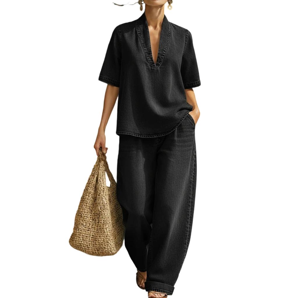 Women's Vintage Distressed Washed Denim Suit