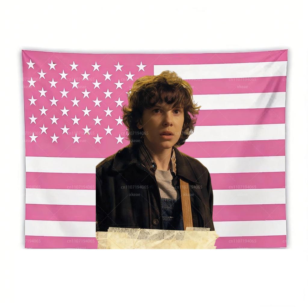 Mike Wheeler Tapestry Pink American Flag Wall Hanging Finn Wolfhard Character Poster Fan Room Decor