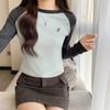 Color Matching Inner Style Slim-fitting Long-sleeved T-shirt for Women Early Spring New Style Right Shoulder Round Neck Design Top Base