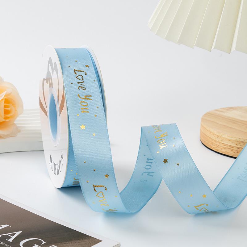 Gold-stamped Polyester Gift Ribbon Bow for Cakes & Floral Packaging