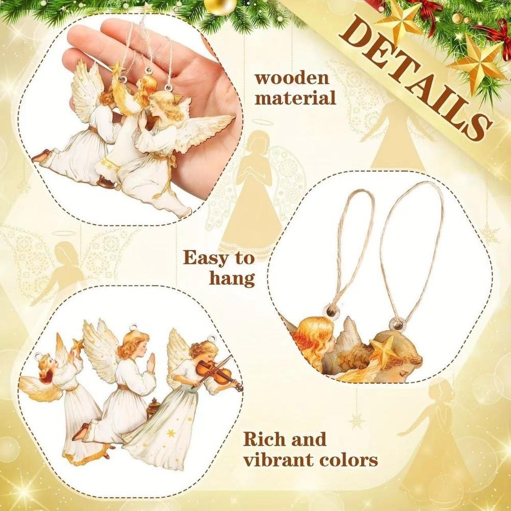 Wooden Xmas Tree Pendant 2D Flat Christmas Decorations Vintage Victoria Angel Ornament Set