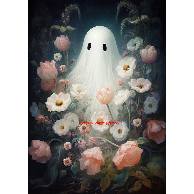 Dark Academia Flowers Ghost Woods Pumpkins Vintage Posters Prints Canvas Painting Wall Art Picture Gothic Halloween Spooky Decor
