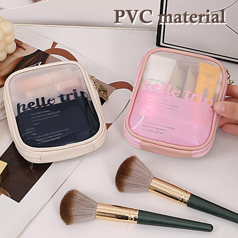 Mini Clear Travel Makeup Organizer Bag Small Cute Preppy Makeup Bag Cosmetic Zipper Toiletry Storage Clutch Coin Pouch For Women