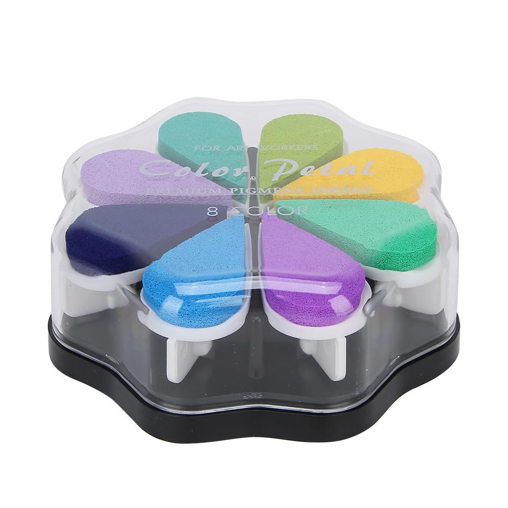 8 Colors Petal Shape Schedule Book Scrapbook Colorful DIY Stamp Ink Pad Painting Accessory