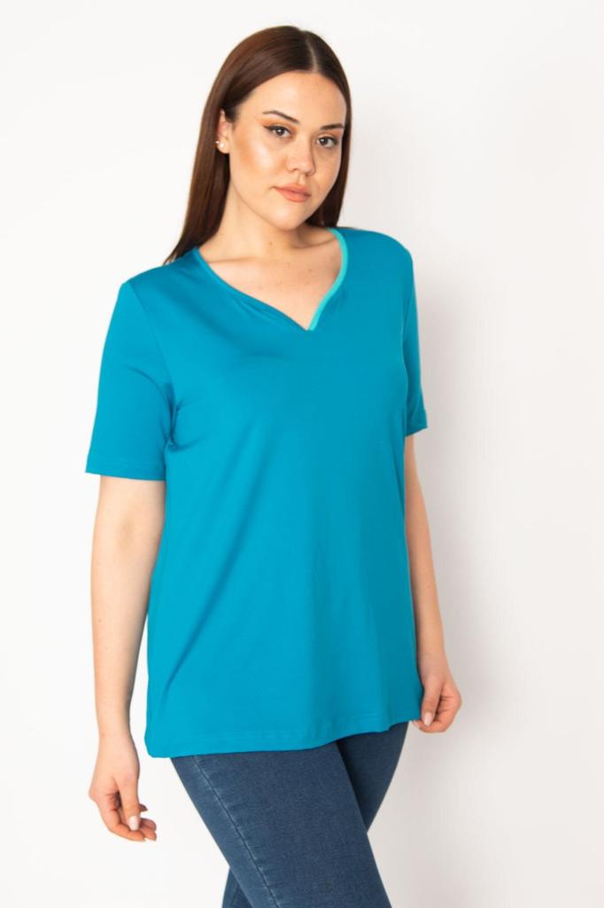 Damen Übergröße Bluse Grün Plus Size Einzelkragen Gerippte Sportbluse