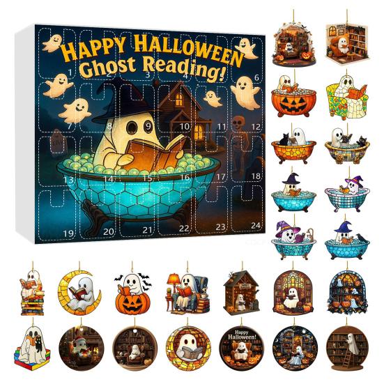 1 Set Halloween Ghost Countdown Calendar 24 Days Spooky Reading Bubble Bath Ghost Ornament Advent Calendar Holiday Bookworms Gift